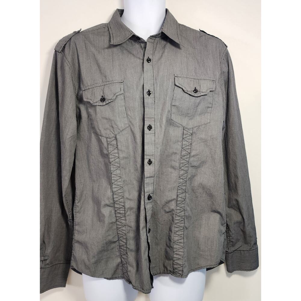 7 Diamonds Gray Button Up Shirt XL Western Utility Cotton Long Sleeve